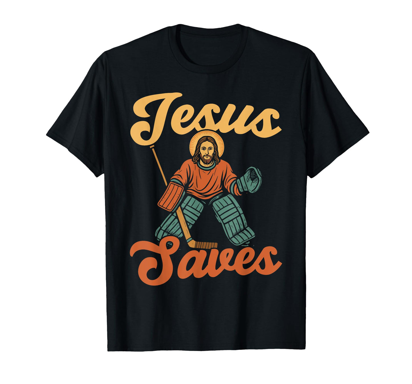 Ice Hockey Goalie Vintage Goalkeeper Jesus Jesus Saves T-Shirt