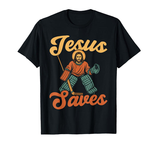Ice Hockey Goalie Vintage Goalkeeper Jesus Jesus Saves T-Shirt