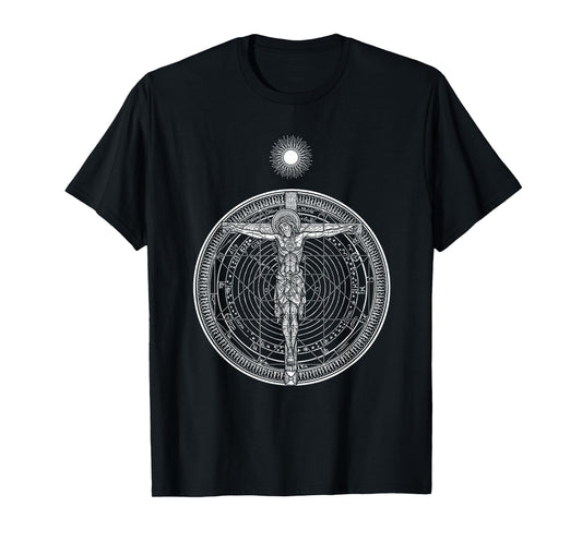 CRUCIFIXION Hypercube Cosmic Christ Crucifix Mandala Sun God T-Shirt