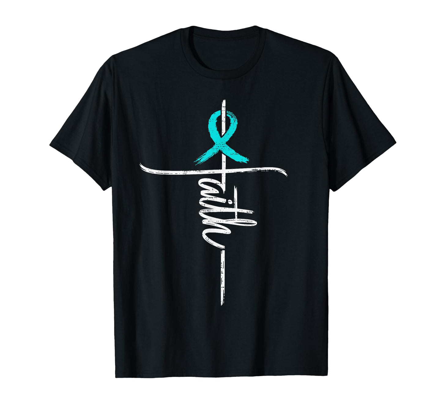 Faith PCOS Awareness Cross Christian Ribbon Teal Support T-Shirt