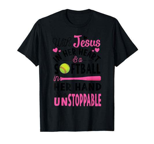 Jesus In Her Heart Softball Hand Funny Pitcher Gift For Her T-Shirt