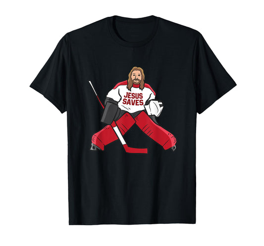 Funny Hockey Jesus Saves Hockey Goalie T-Shirt