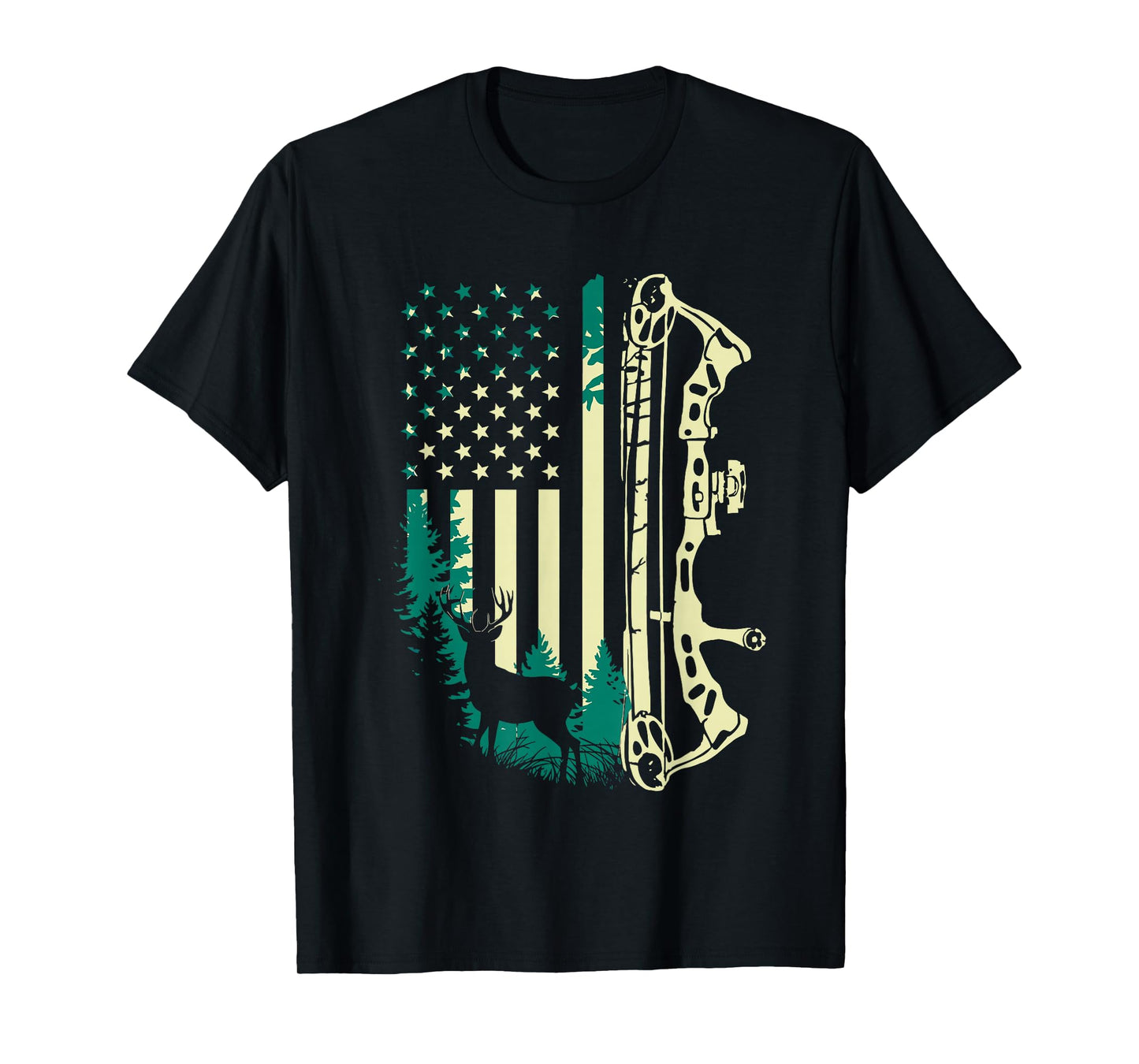 Patriotic Bowhunting USA Flag Bow Archery Deer Hunting Wild T-Shirt