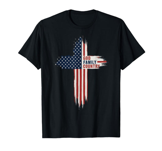 Patriotic Christian Family Faith USA Cross Wear God Family Country Christian T-Shirt