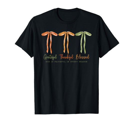 Grateful Thankful Blessed Coquette Bow Christian Religious T-Shirt