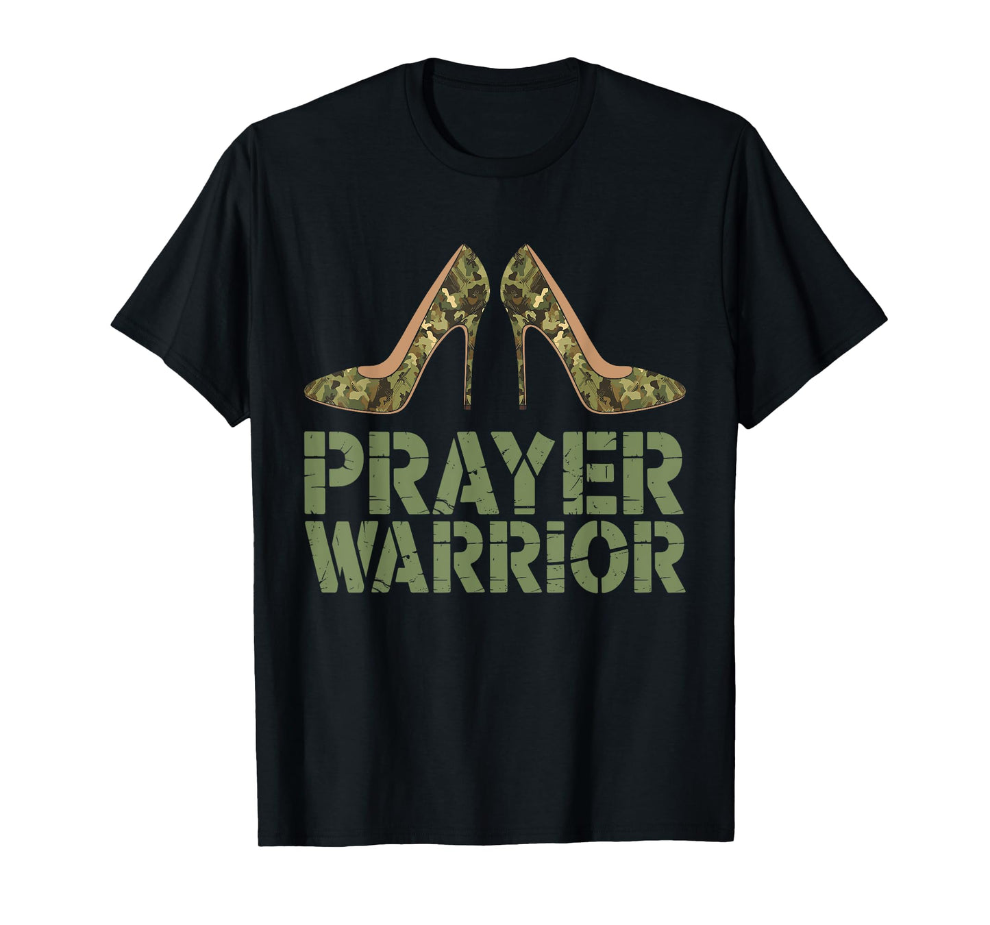 Camo Heels Prayer Warrior Faith God Jesus Christian Women T-Shirt