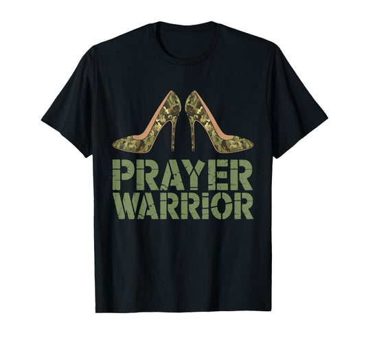 Camo Heels Prayer Warrior Faith God Jesus Christian Women T-Shirt