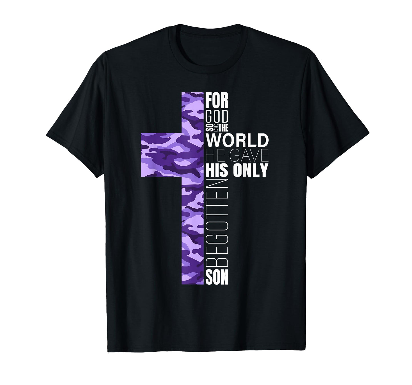 Cute Purple Camo Christian Cross Gifts Women Men Kids Verse T-Shirt