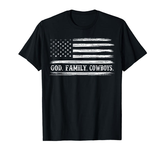 God First Family Second Then Cowboys. USA Flag Patriotic T-Shirt