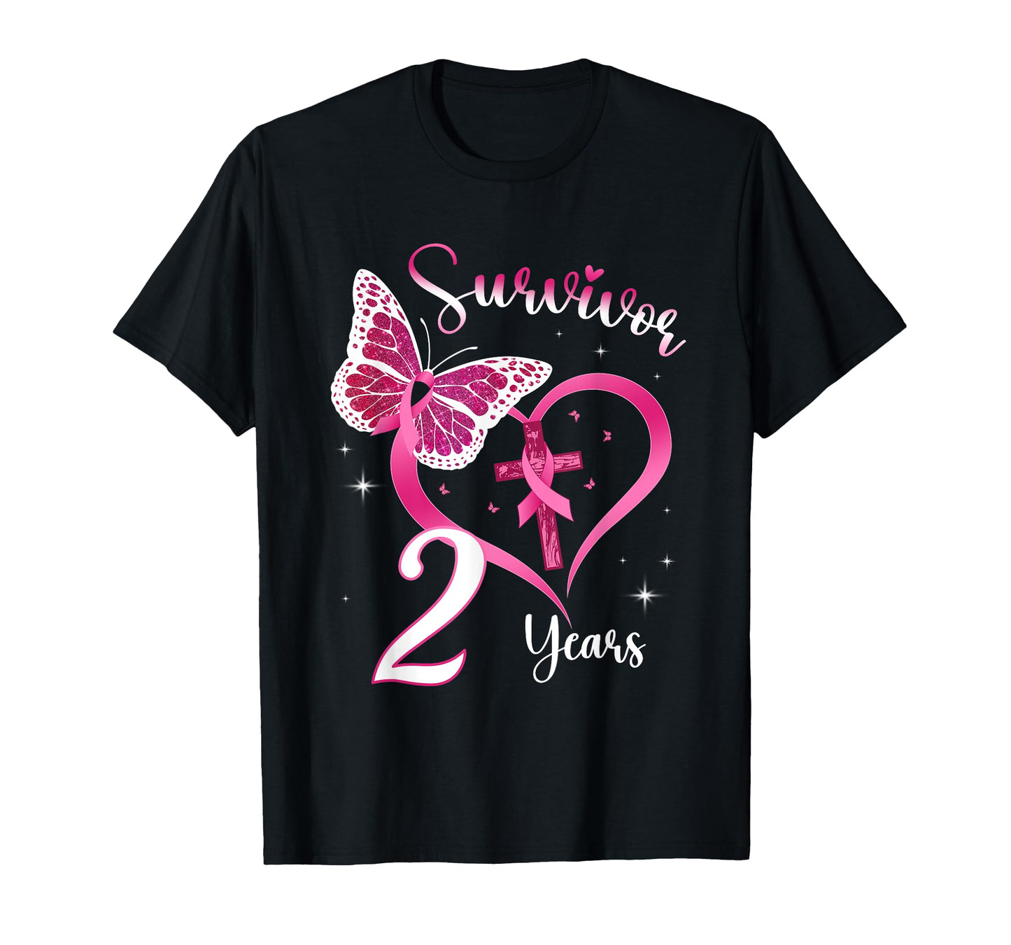 Breast Cancer Survivor Pink Ribbon Butterfly 2 Years Gift T-Shirt