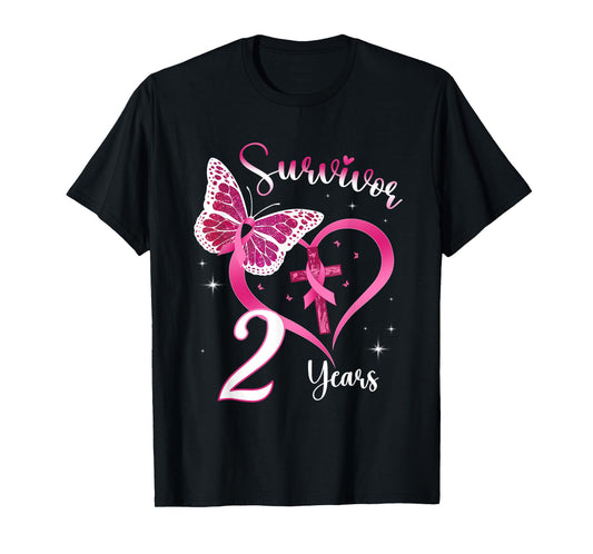 Breast Cancer Survivor Pink Ribbon Butterfly 2 Years Gift T-Shirt