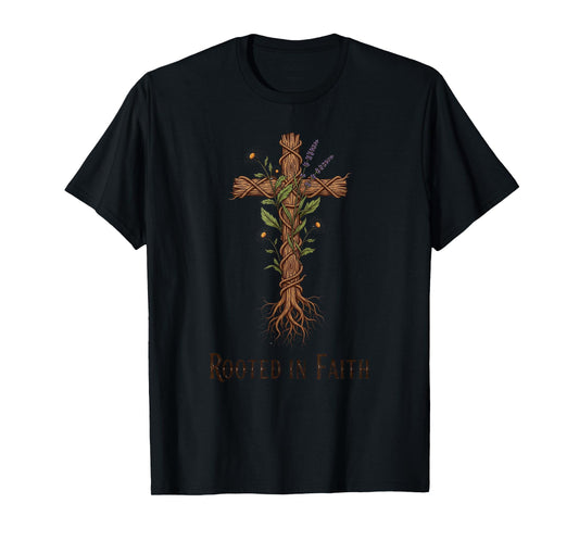 Rooted in Faith Vintage Christian Cross Wildflower Botanical T-Shirt