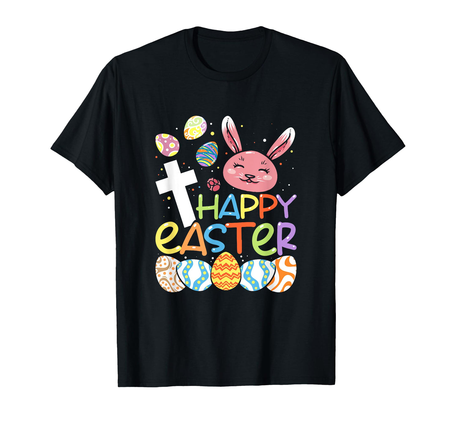 Religious Happy Easter Bunny Rabbit Eggs Jesus Cross Kids T-Shirt