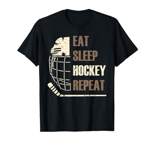 Eat Sleep Hockey Repeat Funny Mask Stick Ice Hokey Player T-Shirt