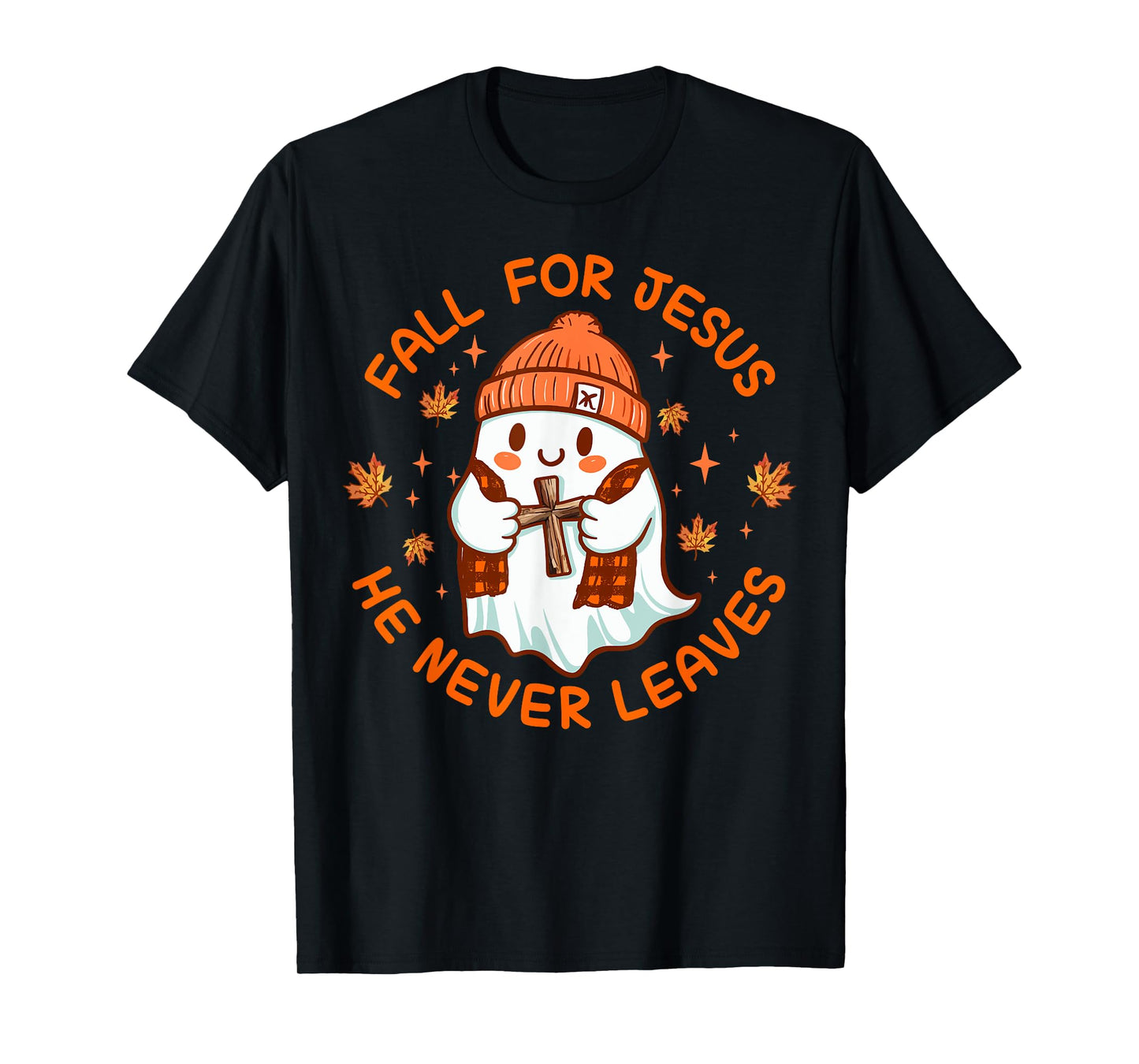 Fall For Jesus He Never Leave Cute Ghost Retro Halloween T-Shirt