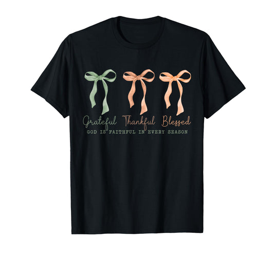 Grateful Thankful Blessed Christian Fall Thanksgiving Faith T-Shirt