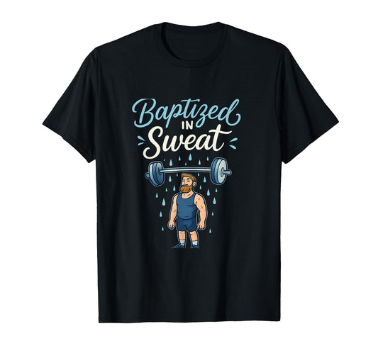 Baptized in Sweat Funny Christian Gym Workout Design T-Shirt