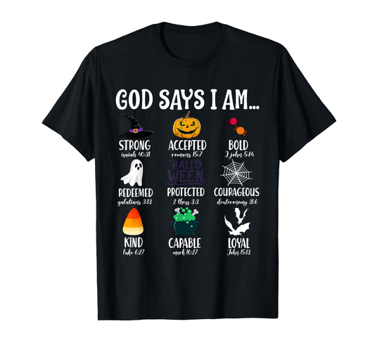 God Says I Am Bible Verse Halloween Jesus Christian Pumpkin T-Shirt