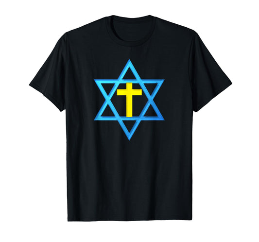 Messianic Star of David with Gold Cross T-Shirt T-Shirt