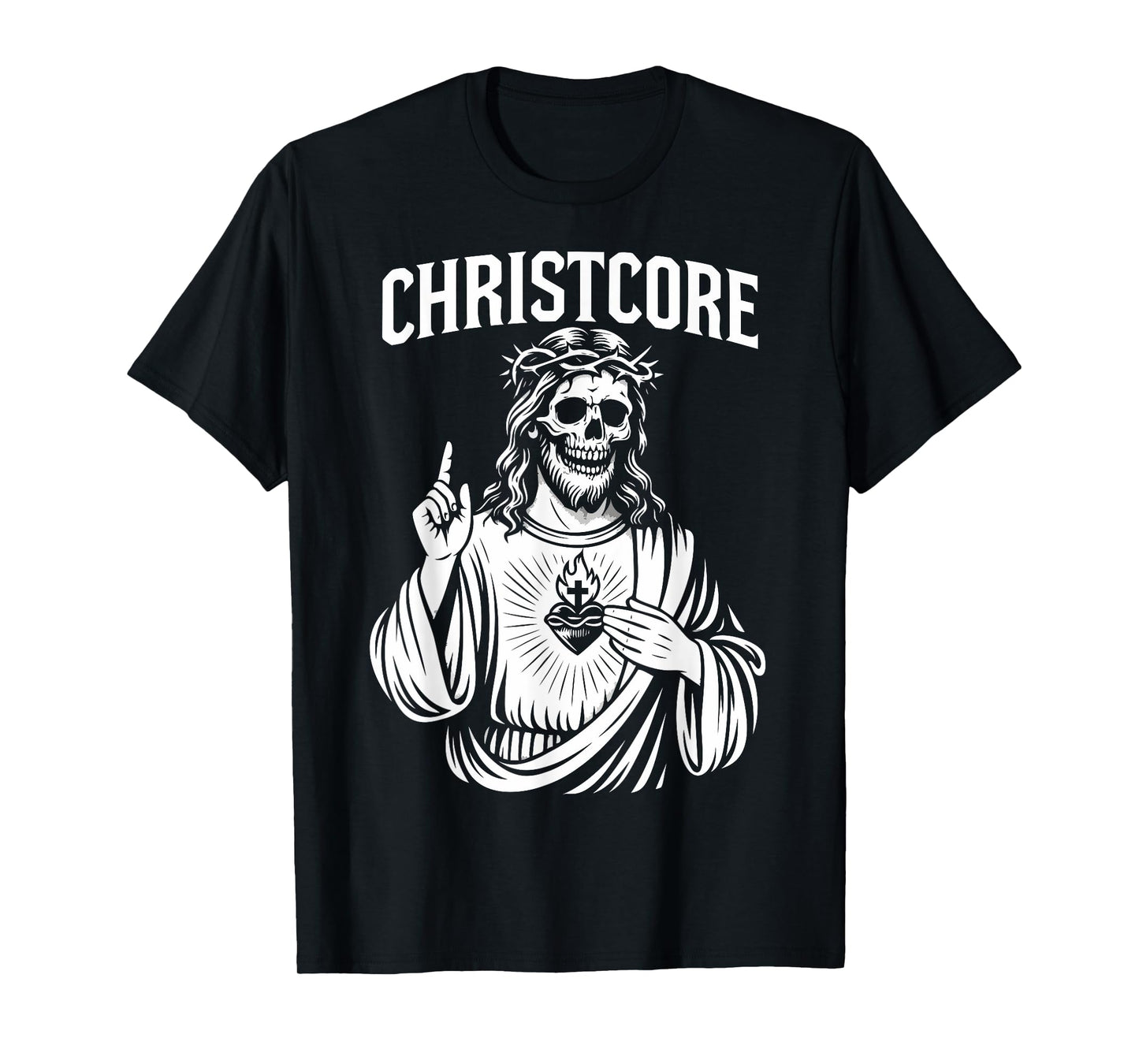 Christcore Jesus Skull Sacred Heart Christian Metal Design T-Shirt