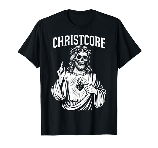 Christcore Jesus Skull Sacred Heart Christian Metal Design T-Shirt
