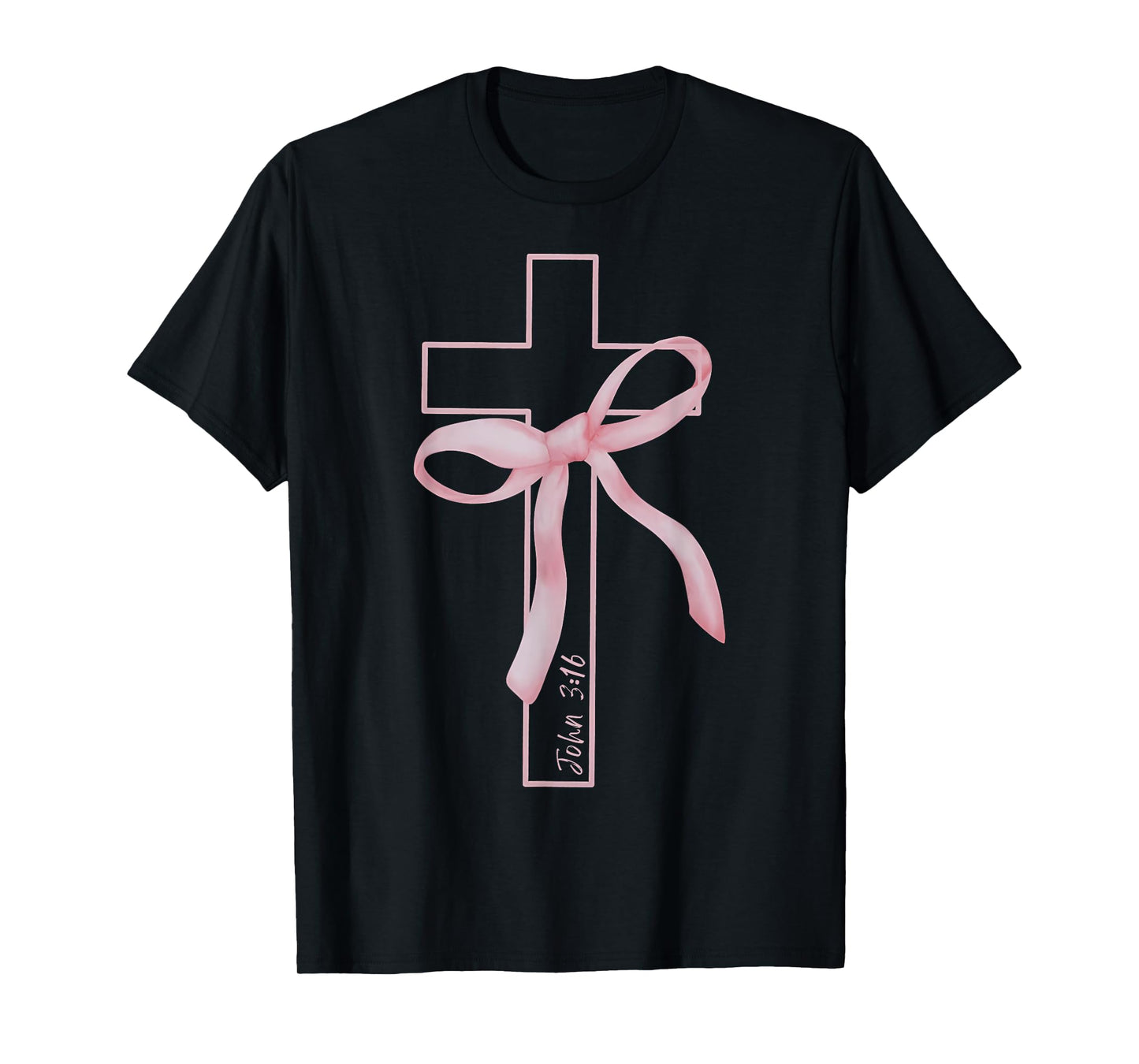 Coquette Christian Pink Bow Cross John 3:16 Bible Verse T-Shirt