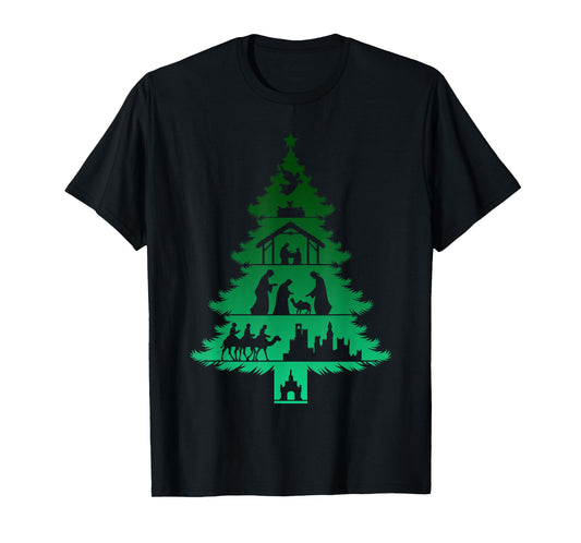 Nativity Christmas Tree Christmas Christian Xmas Holiday Pjs T-Shirt