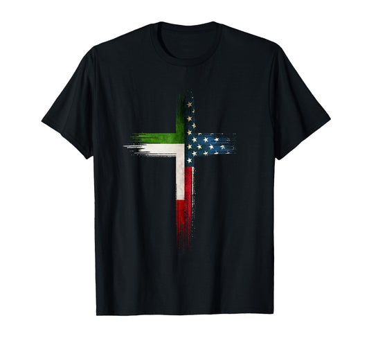 Christian Cross Italian American US Flag T-Shirt