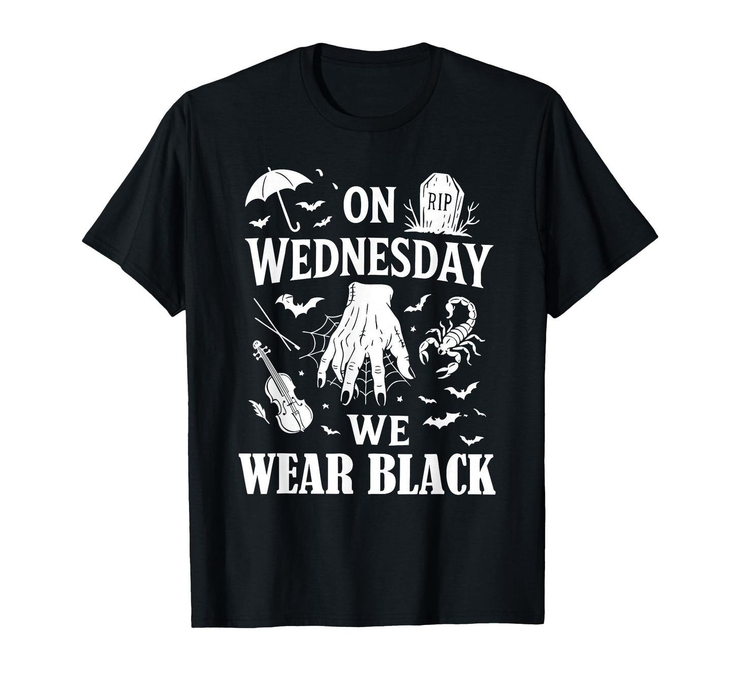 Funny Horror Hand On Wednesdays We Wear Black Halloween T-Shirt
