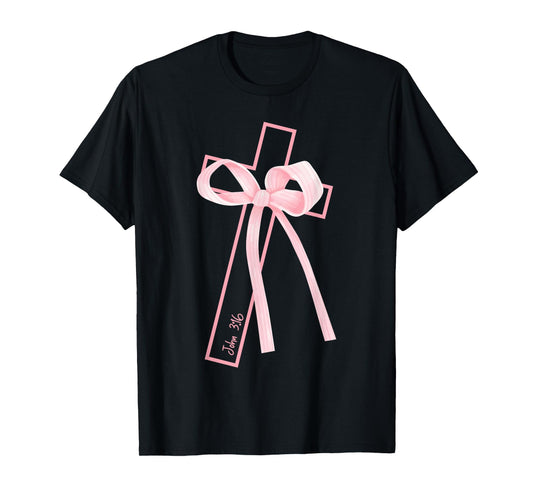 Christian Cross Coquette Bow John 3-16 Bible Verse Religious T-Shirt