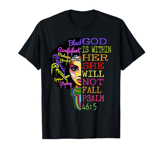 God is Within Her She Will Not Fall Christian Inspirational T-Shirt