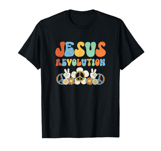 Jesus Revolution Faith Groovy Flower Peace Sign Christian T-Shirt