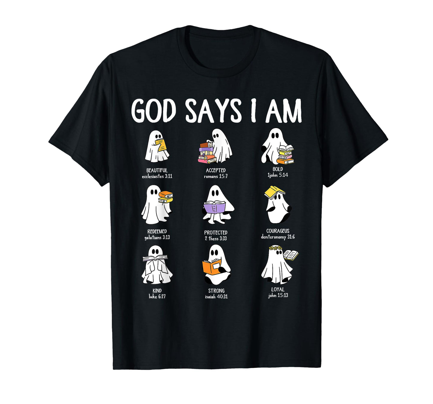 God Says I Am Cute Ghost Book Halloween Men Women Girl Kids T-Shirt