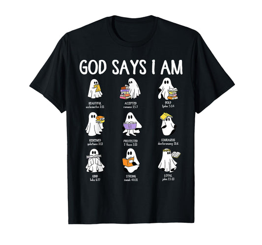 God Says I Am Cute Ghost Book Halloween Men Women Girl Kids T-Shirt