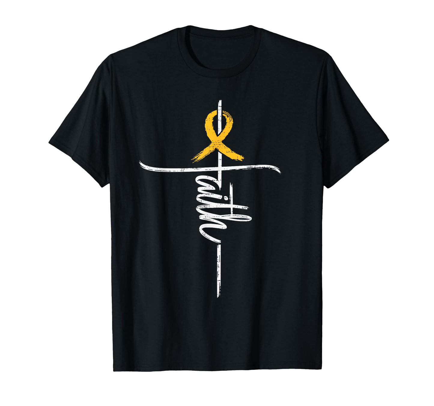 Faith Childhood Cancer Awareness Cross Christian Gold Ribbon T-Shirt