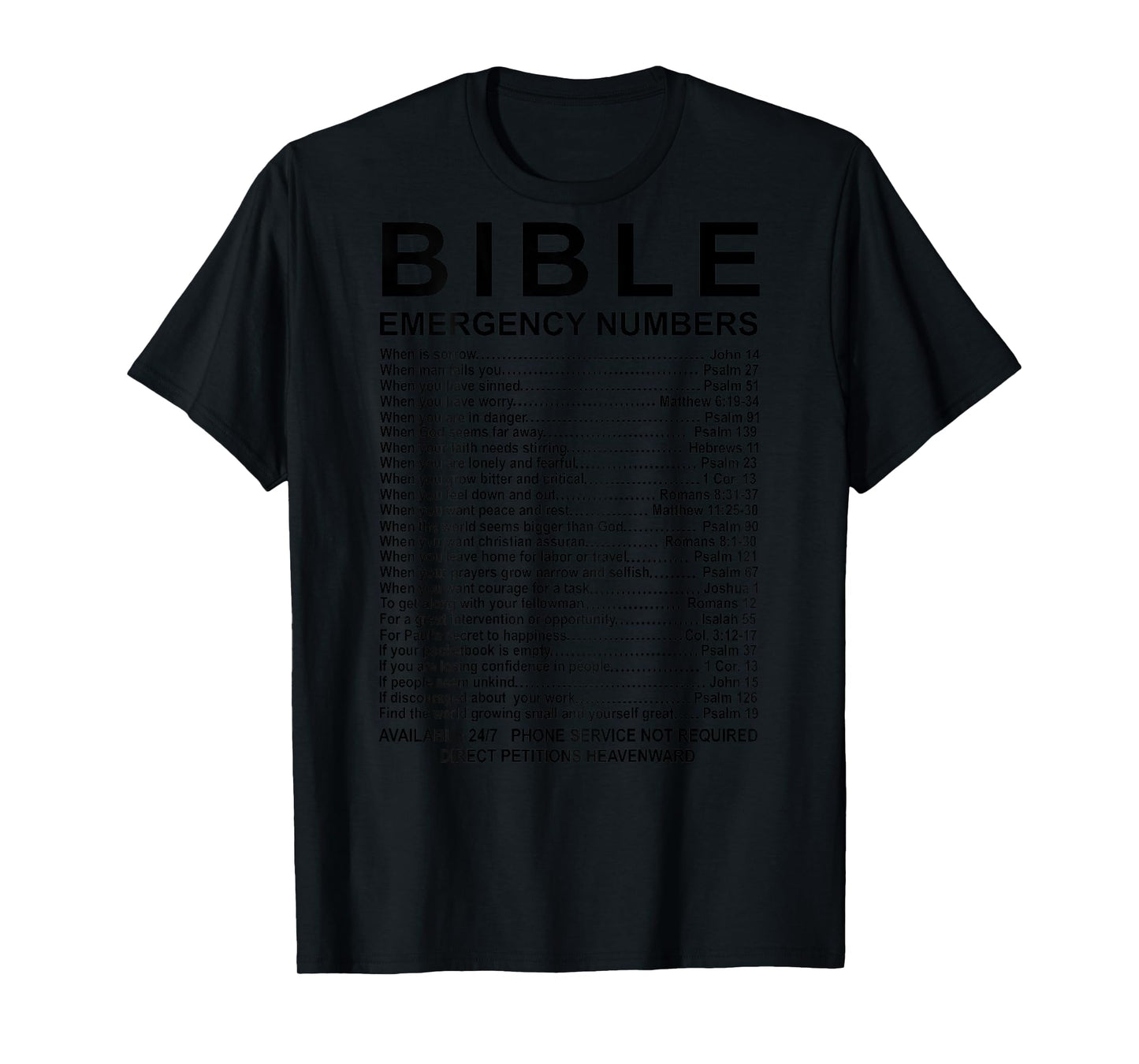 Bible Emergency Numbers (on back) T-Shirt