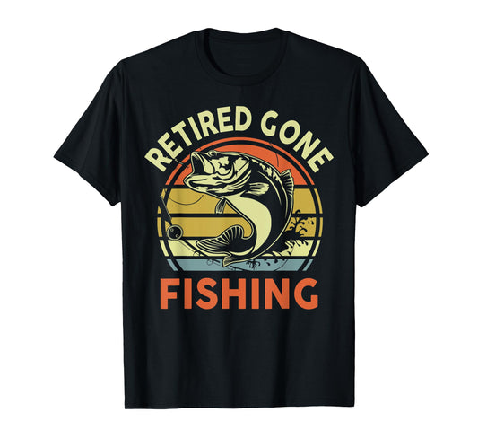 Retired Gone Fishing Grandpa Father Day Gift Funny Bass Dad T-Shirt