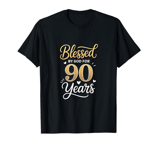 Blessed by God for 90 Years Religious Themed 90th Birthday T-Shirt