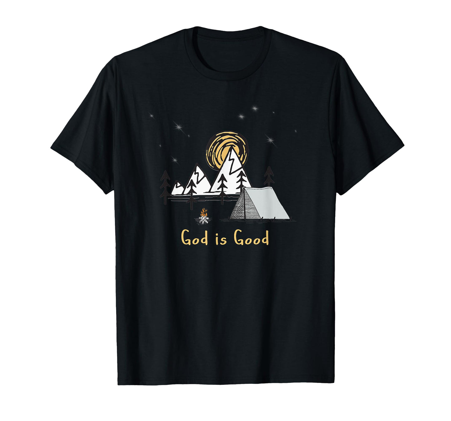 God is good tent camping under the stars graphic design gift T-Shirt