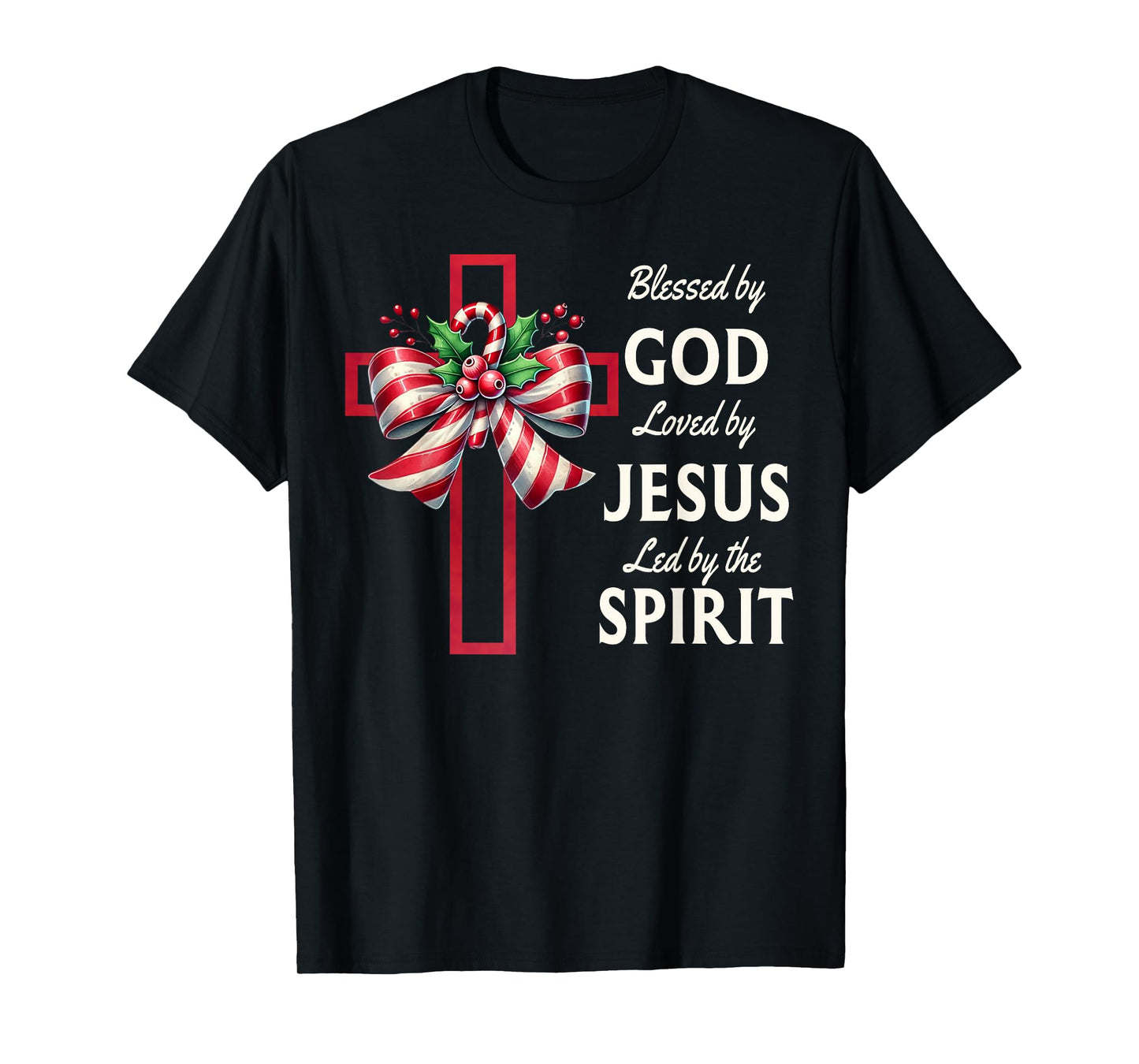 Blessed By God Loved By Jesus Beautiful Candy Cane Cross T-Shirt