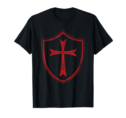 Distressed Knights Templar Cross and Shield Crusader T-Shirt T-Shirt