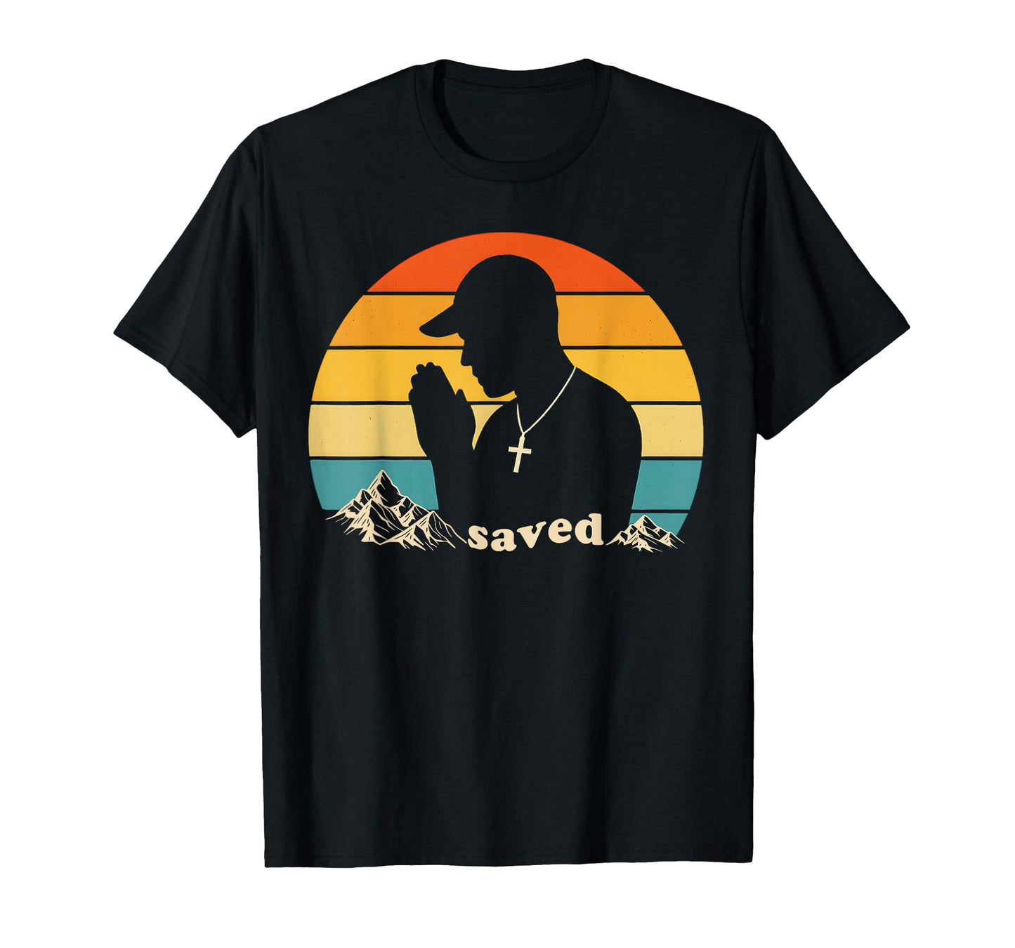 Saved Christian Baptism Party Mens Retro Church Prayer Hands T-Shirt