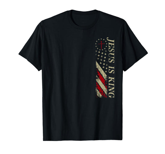 Jesus is King Cross Christian USA Flag 2 Sides Tee T-Shirt