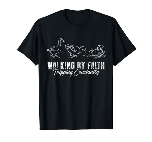 Vintage Walking by Faith - Funny Christian Humor Religious T-Shirt