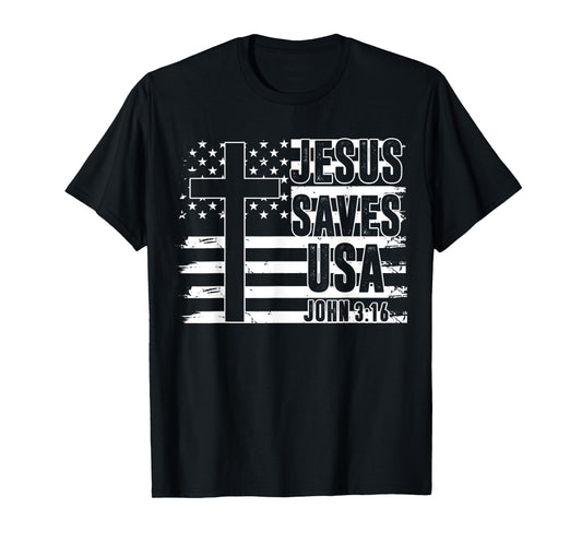 Dad Jesus Saves American Flag USA Patriotic Boys Christian T-Shirt