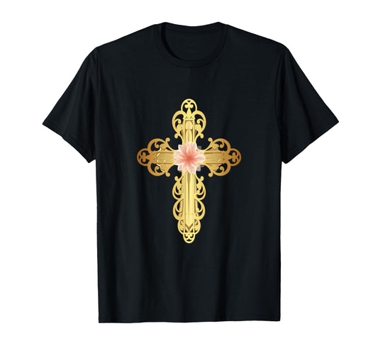 Beautiful Gold Cross Flower,Cross Gifts,Christian Gift Ideas T-Shirt