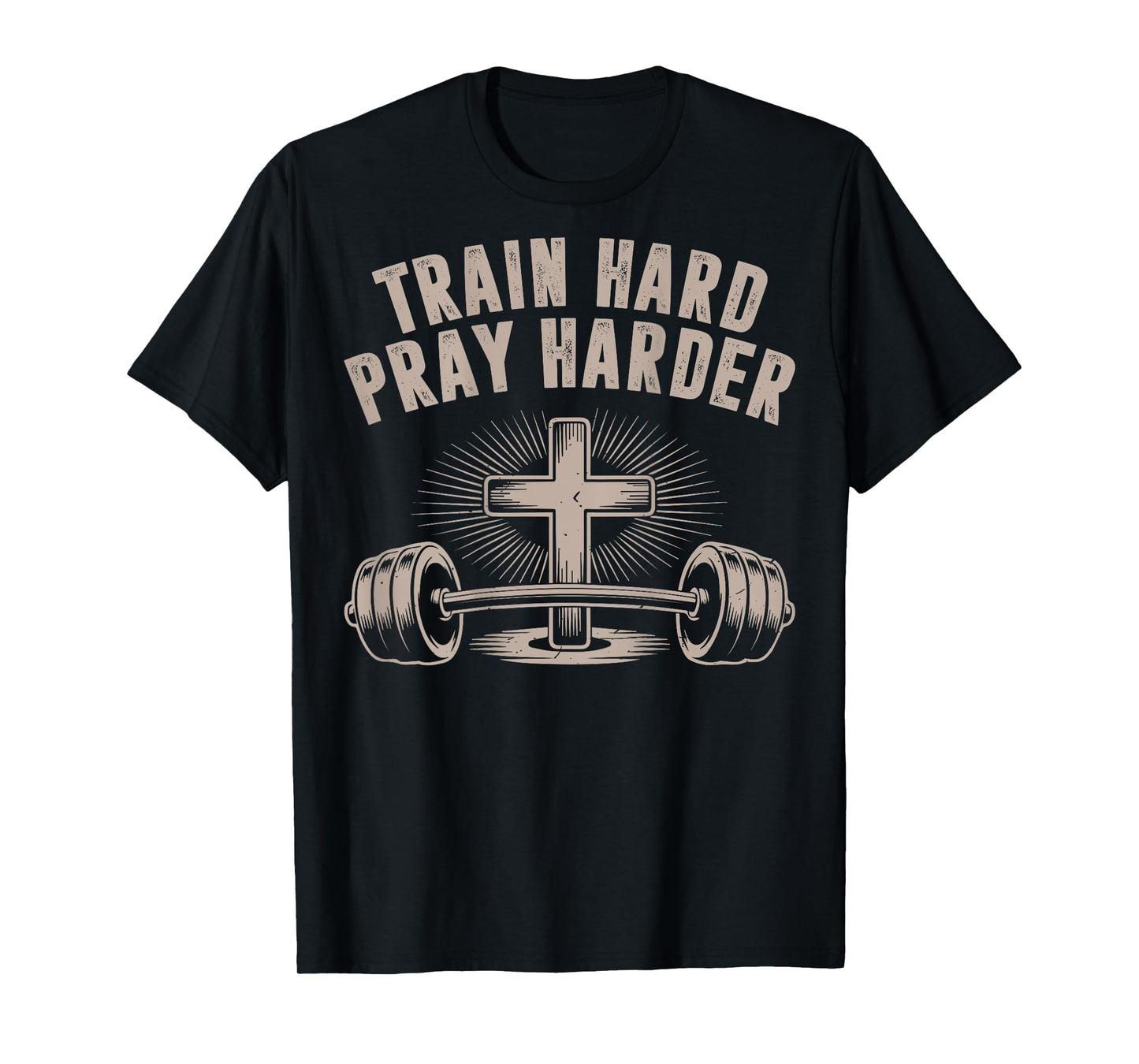 Men Train Hard Pray Harder Funny Christian Jesus Gym Workout T-Shirt