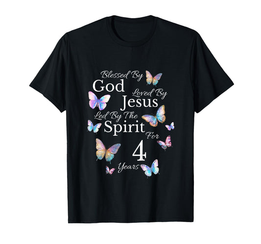 Kids Blessed By God Loved By Jesus For 4 Years Old 4th Birthday T-Shirt
