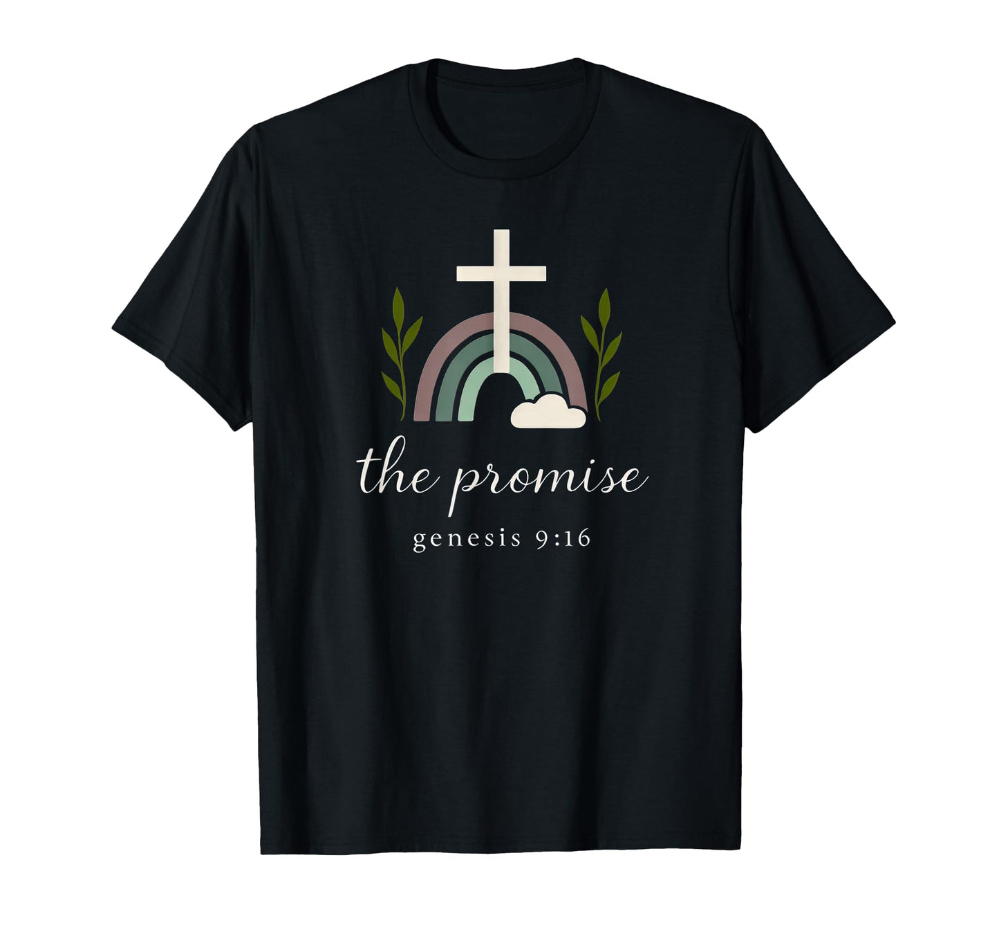The Promise of God Christian Cross with Genesis 9:16 Rainbow T-Shirt