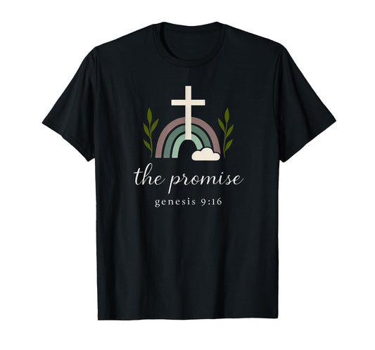 The Promise of God Christian Cross with Genesis 9:16 Rainbow T-Shirt